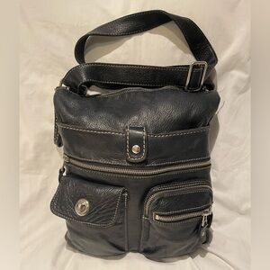 Roots Black Leather Tribe Cross Body Bag